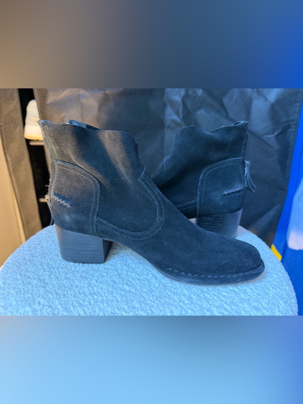 UGG Black Suede Ankle Booties with Low Block Heel